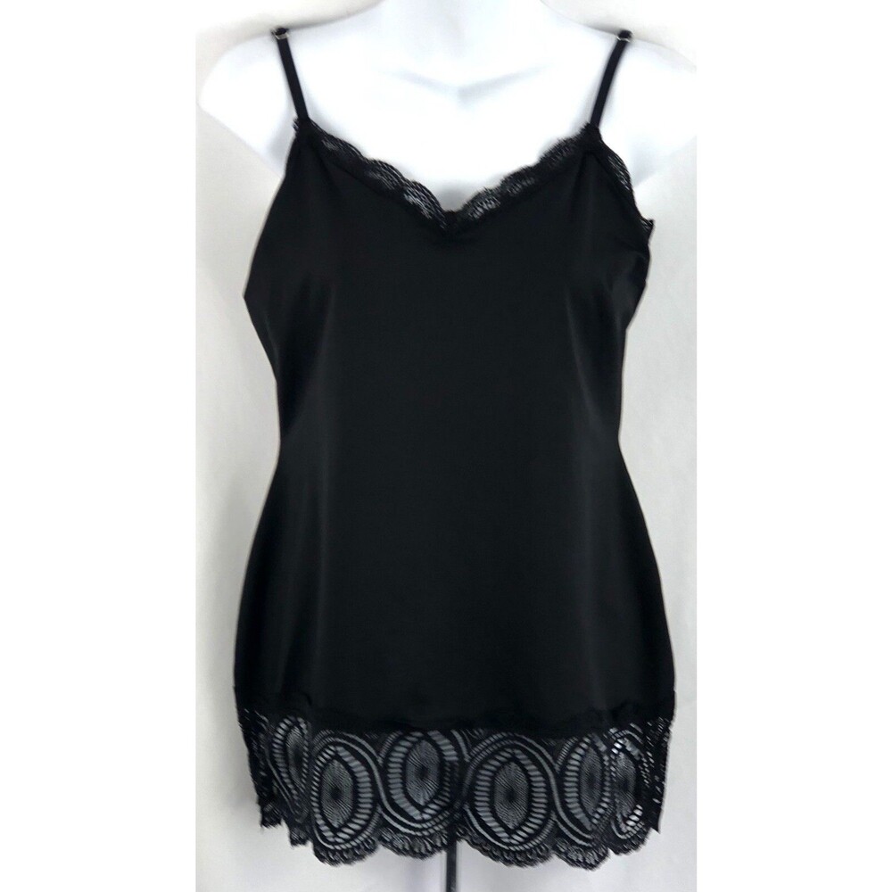 Vintage Cami Top M Blk Lace Scallop Hem Retro 90's Y2k Whimsigoth Coquette